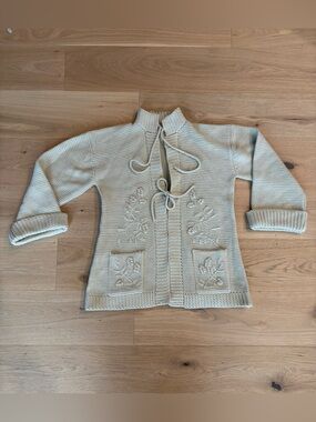 Vintage Glamour Knit Cardigan Sweater, Dainty, Feminine, Embroidery,Monochrome,S